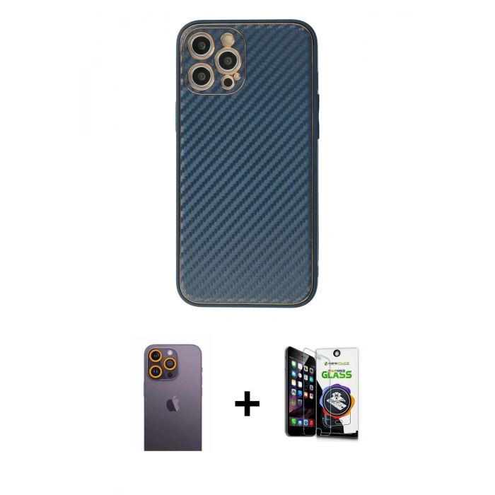 MARSİLYAN™- iPhone 12 Pro Max Kılıf Ahenk Işık - Şeffaf Temperli Cam Ekran Koruyucu + Neon Fosforlu Kamera Lens - SI