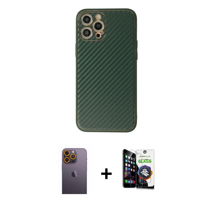 MARSİLYAN™- iPhone 12 Pro Max Kılıf Ahenk Işık - Şeffaf Temperli Cam Ekran Koruyucu + Neon Fosforlu Kamera Lens - SI