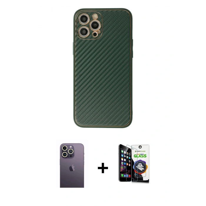 MARSİLYAN™- iPhone 12 Pro Max Kılıf Ahenk Işık - Şeffaf Temperli Cam Ekran Koruyucu + Neon Fosforlu Kamera Lens - BZ