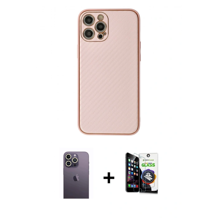 MARSİLYAN™- iPhone 12 Pro Max Kılıf Ahenk Işık - Şeffaf Temperli Cam Ekran Koruyucu + Neon Fosforlu Kamera Lens - BZ