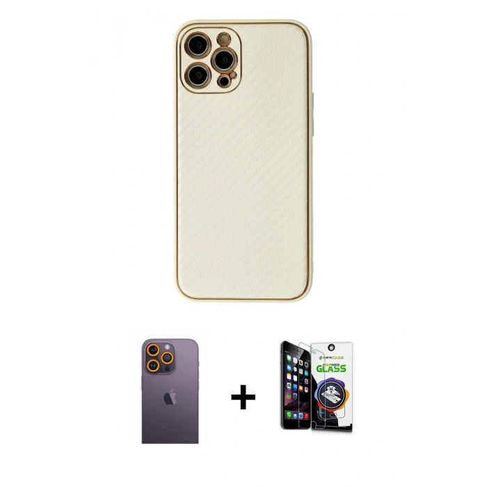 MARSİLYAN™- iPhone 12 Pro Max Kılıf Ahenk Işık - Şeffaf Temperli Cam Ekran Koruyucu + Neon Fosforlu Kamera Lens - SI