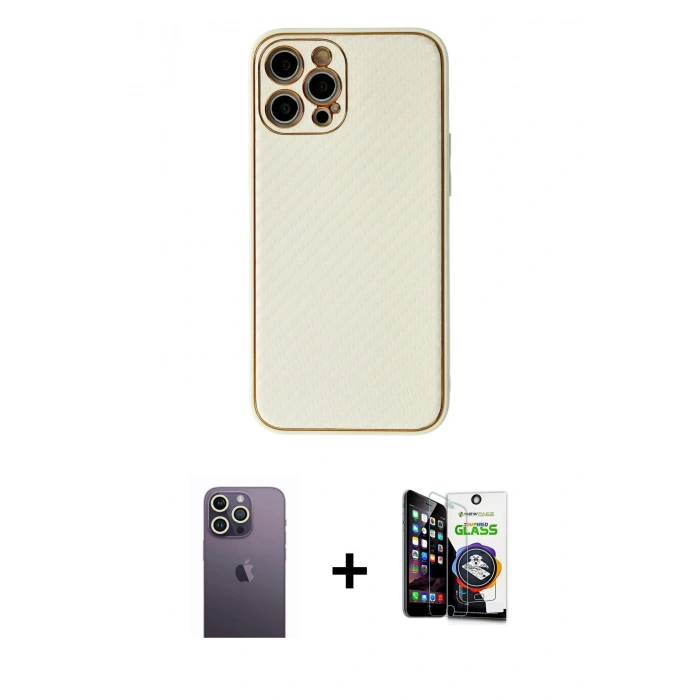 MARSİLYAN™- iPhone 12 Pro Max Kılıf Ahenk Işık - Şeffaf Temperli Cam Ekran Koruyucu + Neon Fosforlu Kamera Lens - BZ