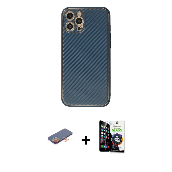 MARSİLYAN™- iPhone 12 Pro Max Kılıf Ahenk Işık - Şeffaf Temperli Cam Ekran Koruyucu + Renkli Kamera Lens Koruma Cam - TU