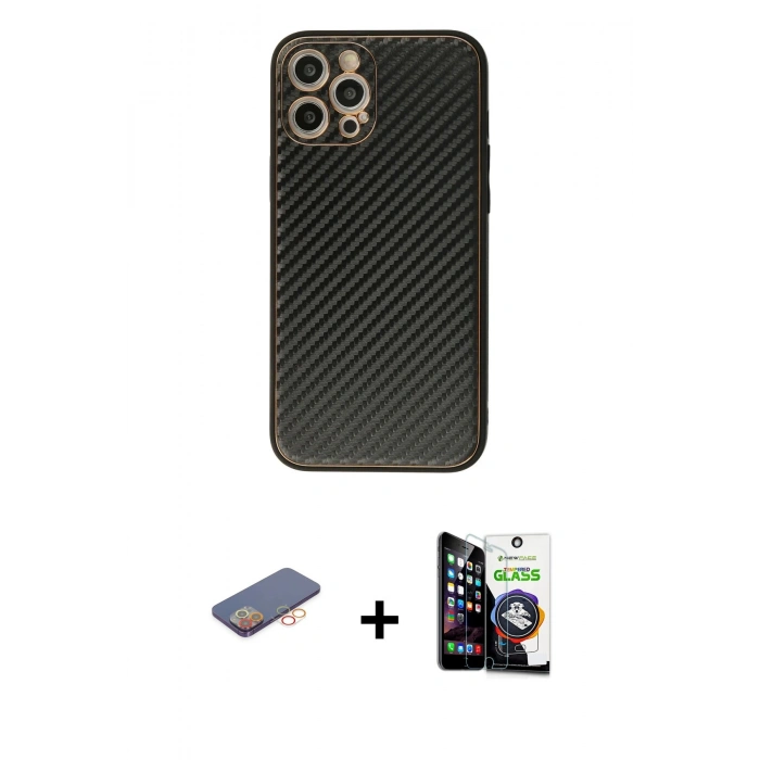 MARSİLYAN™- iPhone 12 Pro Max Kılıf Ahenk Işık - Şeffaf Temperli Cam Ekran Koruyucu + Renkli Kamera Lens Koruma Cam - TU
