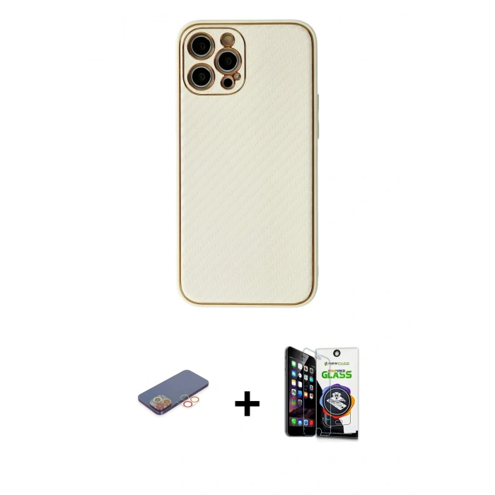 MARSİLYAN™- iPhone 12 Pro Max Kılıf Ahenk Işık - Şeffaf Temperli Cam Ekran Koruyucu + Renkli Kamera Lens Koruma Cam - TU