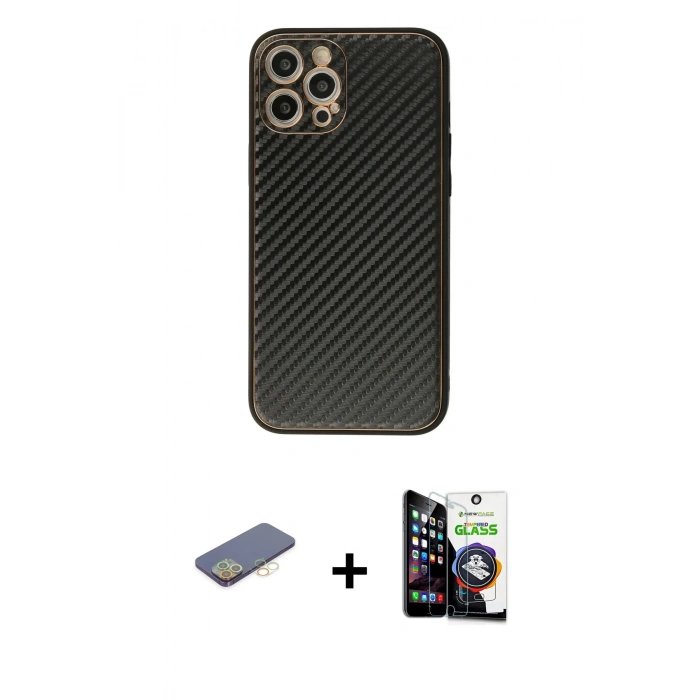 MARSİLYAN™- iPhone 12 Pro Max Kılıf Ahenk Işık - Şeffaf Temperli Cam Ekran Koruyucu + Renkli Kamera Lens Koruma Cam - SI