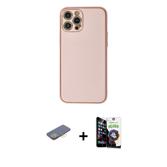 MARSİLYAN™- iPhone 12 Pro Max Kılıf Ahenk Işık - Şeffaf Temperli Cam Ekran Koruyucu + Renkli Kamera Lens Koruma Cam - SI
