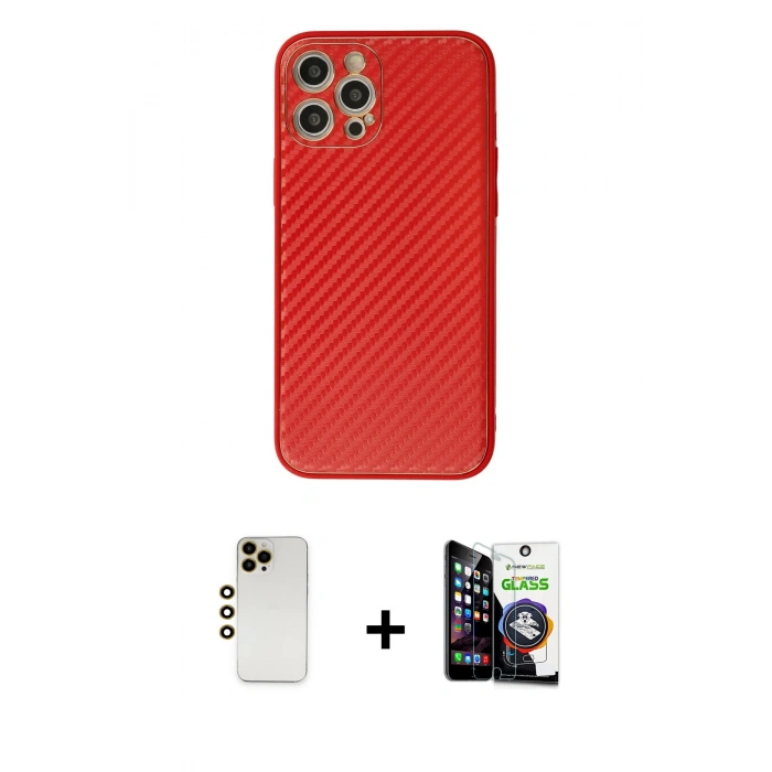 MARSİLYAN™- iPhone 12 Pro Max Kılıf Ahenk Işık - Şeffaf Temperli Cam Ekran Koruyucu + Shine Kamera Lens - GD
