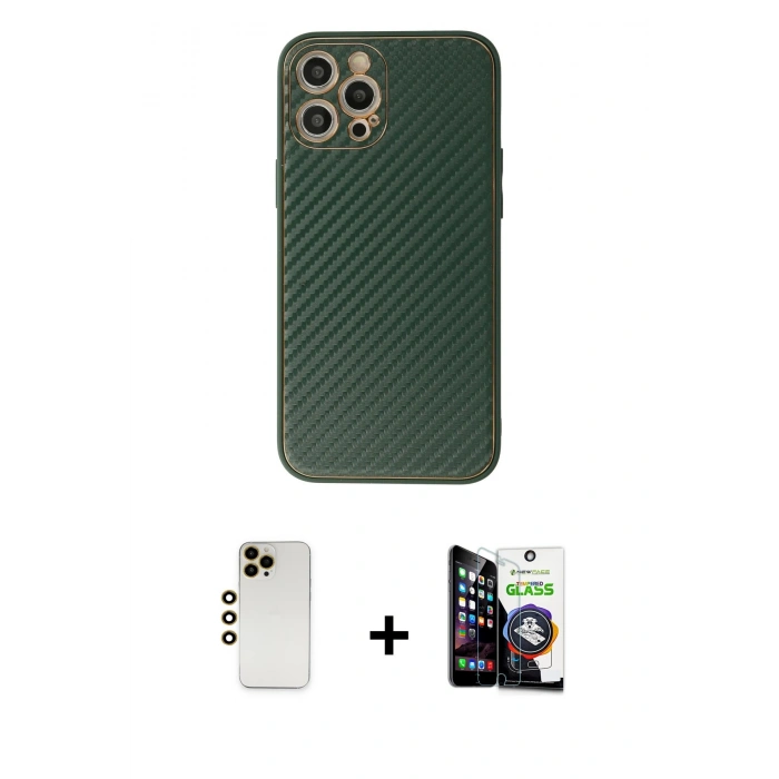 MARSİLYAN™- iPhone 12 Pro Max Kılıf Ahenk Işık - Şeffaf Temperli Cam Ekran Koruyucu + Shine Kamera Lens - GD