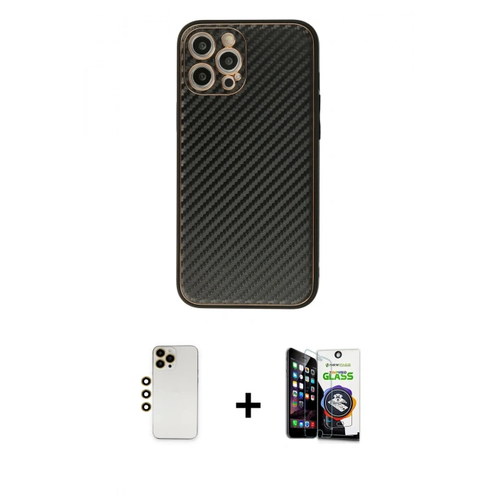 MARSİLYAN™- iPhone 12 Pro Max Kılıf Ahenk Işık - Şeffaf Temperli Cam Ekran Koruyucu + Shine Kamera Lens - GD