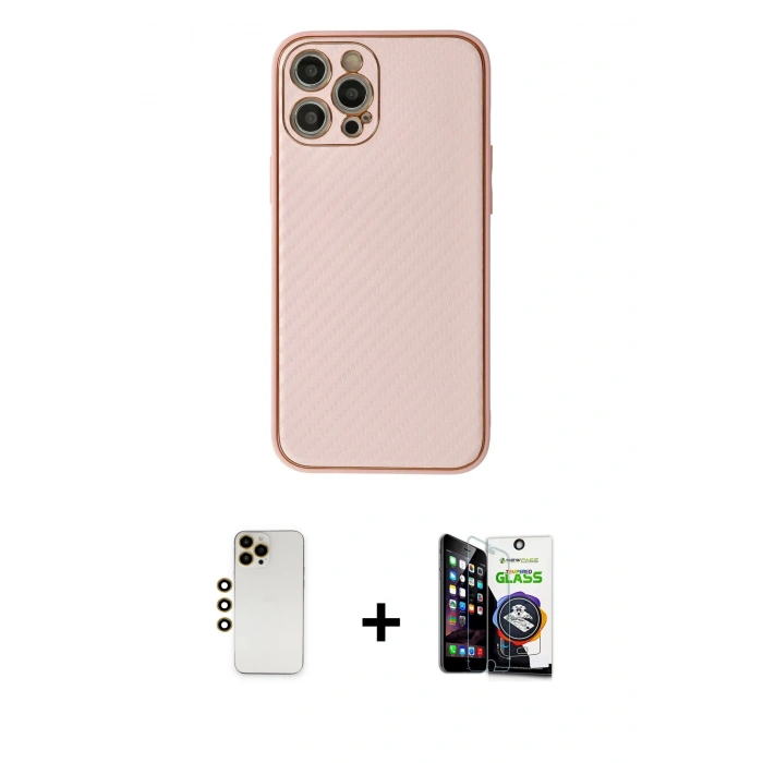 MARSİLYAN™- iPhone 12 Pro Max Kılıf Ahenk Işık - Şeffaf Temperli Cam Ekran Koruyucu + Shine Kamera Lens - GD