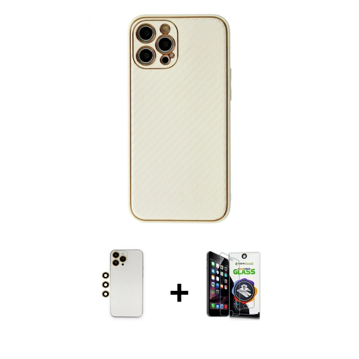 MARSİLYAN™- iPhone 12 Pro Max Kılıf Ahenk Işık - Şeffaf Temperli Cam Ekran Koruyucu + Shine Kamera Lens - GD