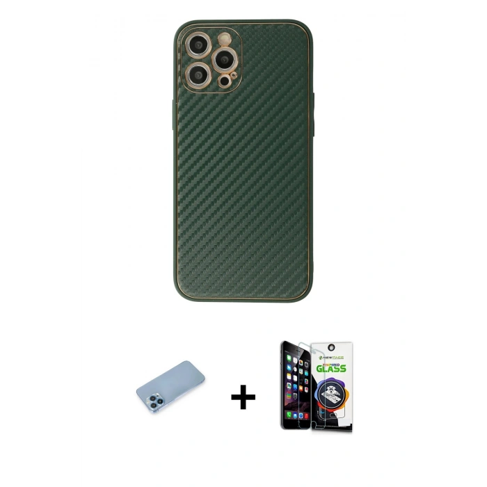 MARSİLYAN™- iPhone 12 Pro Max Kılıf Ahenk Işık - Şeffaf Temperli Cam Ekran Koruyucu + Shine Kamera Lens Koruma Cam - MI