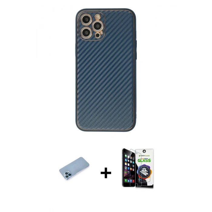 MARSİLYAN™- iPhone 12 Pro Max Kılıf Ahenk Işık - Şeffaf Temperli Cam Ekran Koruyucu + Shine Kamera Lens Koruma Cam - MI