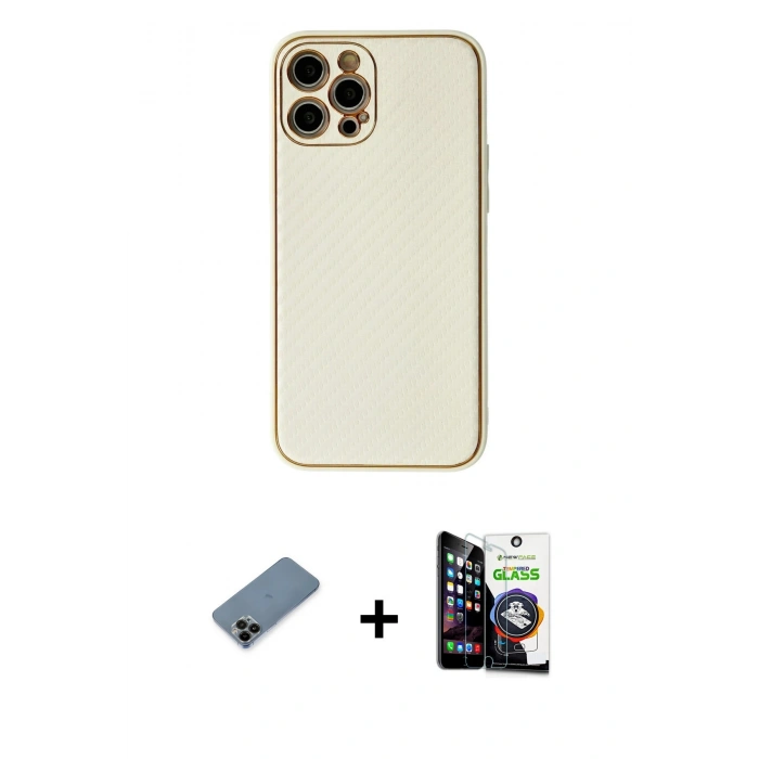 MARSİLYAN™- iPhone 12 Pro Max Kılıf Ahenk Işık - Şeffaf Temperli Cam Ekran Koruyucu + Shine Kamera Lens Koruma Cam - SH