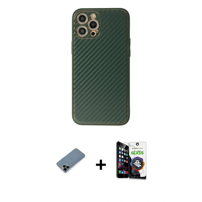 MARSİLYAN™- iPhone 12 Pro Max Kılıf Ahenk Işık - Şeffaf Temperli Cam Ekran Koruyucu + Shine Kamera Lens Koruma Cam - SH