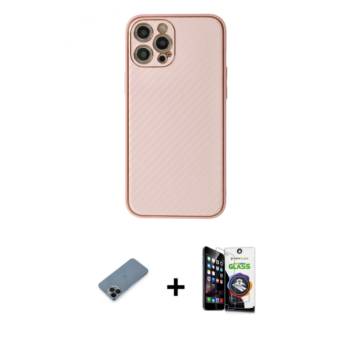 MARSİLYAN™- iPhone 12 Pro Max Kılıf Ahenk Işık - Şeffaf Temperli Cam Ekran Koruyucu + Shine Kamera Lens Koruma Cam - SH