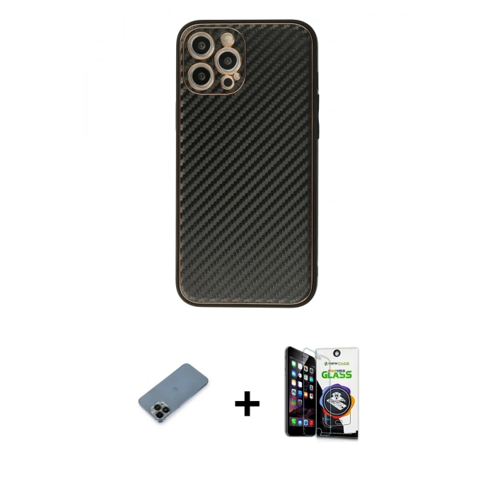 MARSİLYAN™- iPhone 12 Pro Max Kılıf Ahenk Işık - Şeffaf Temperli Cam Ekran Koruyucu + Shine Kamera Lens Koruma Cam - SH