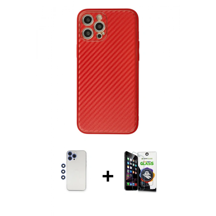 MARSİLYAN™- iPhone 12 Pro Max Kılıf Ahenk Işık - Şeffaf Temperli Cam Ekran Koruyucu + Shine Kamera Lens - LT
