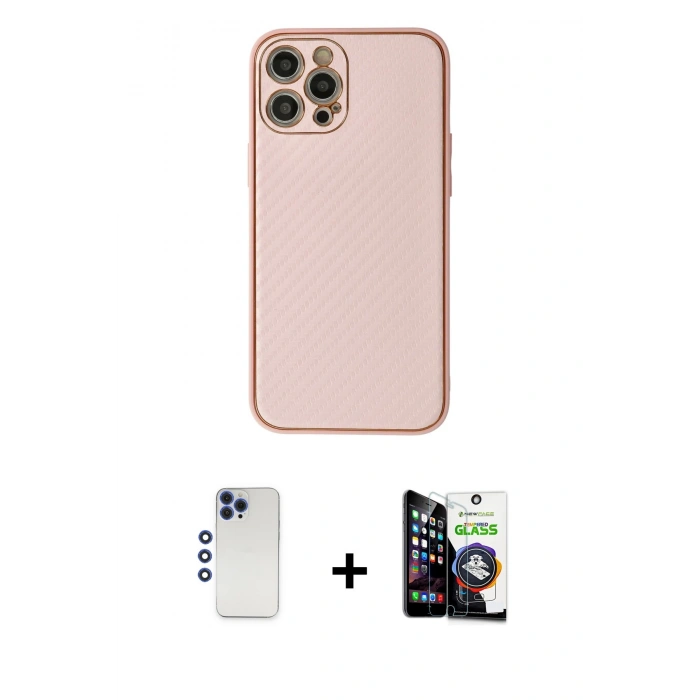 MARSİLYAN™- iPhone 12 Pro Max Kılıf Ahenk Işık - Şeffaf Temperli Cam Ekran Koruyucu + Shine Kamera Lens - LT