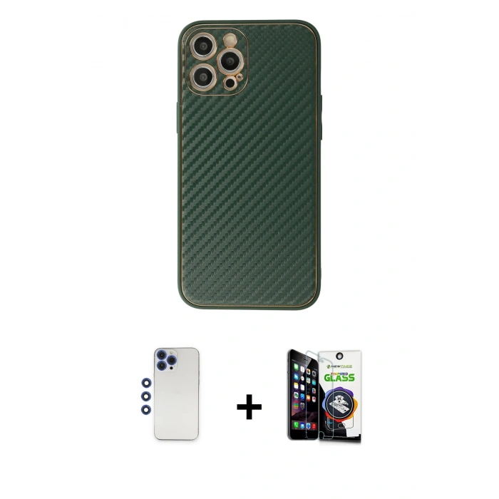 MARSİLYAN™- iPhone 12 Pro Max Kılıf Ahenk Işık - Şeffaf Temperli Cam Ekran Koruyucu + Shine Kamera Lens - LT