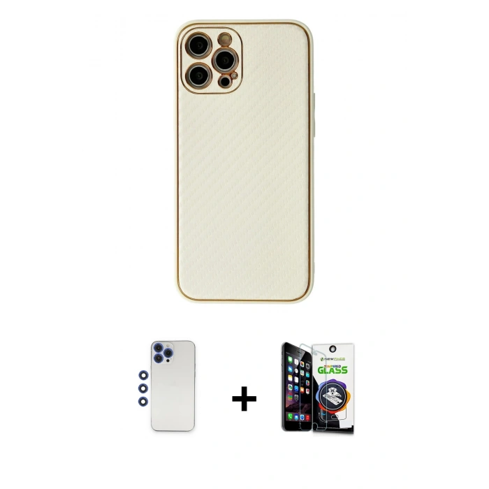 MARSİLYAN™- iPhone 12 Pro Max Kılıf Ahenk Işık - Şeffaf Temperli Cam Ekran Koruyucu + Shine Kamera Lens - LT