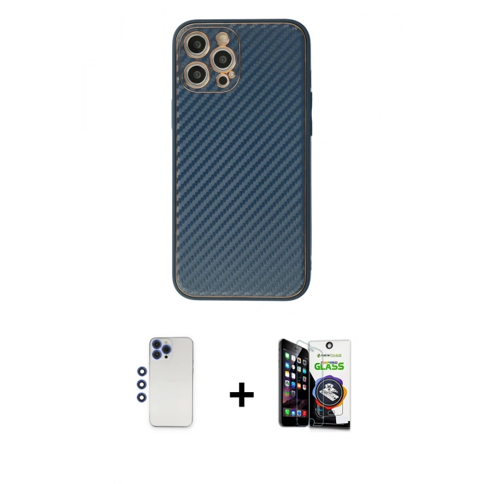 MARSİLYAN™- iPhone 12 Pro Max Kılıf Ahenk Işık - Şeffaf Temperli Cam Ekran Koruyucu + Shine Kamera Lens - LT