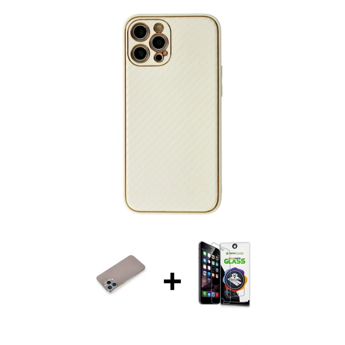 MARSİLYAN™- iPhone 12 Pro Max Kılıf Ahenk Işık - Şeffaf Temperli Cam Ekran Koruyucu + Shine Kamera Lens Koruma Cam - SABE