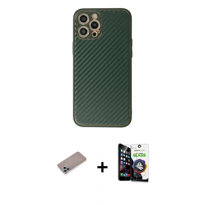 MARSİLYAN™- iPhone 12 Pro Max Kılıf Ahenk Işık - Şeffaf Temperli Cam Ekran Koruyucu + Shine Kamera Lens Koruma Cam - SABE