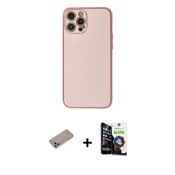 MARSİLYAN™- iPhone 12 Pro Max Kılıf Ahenk Işık - Şeffaf Temperli Cam Ekran Koruyucu + Shine Kamera Lens Koruma Cam - SABE