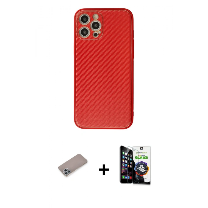 MARSİLYAN™- iPhone 12 Pro Max Kılıf Ahenk Işık - Şeffaf Temperli Cam Ekran Koruyucu + Shine Kamera Lens Koruma Cam - SABE