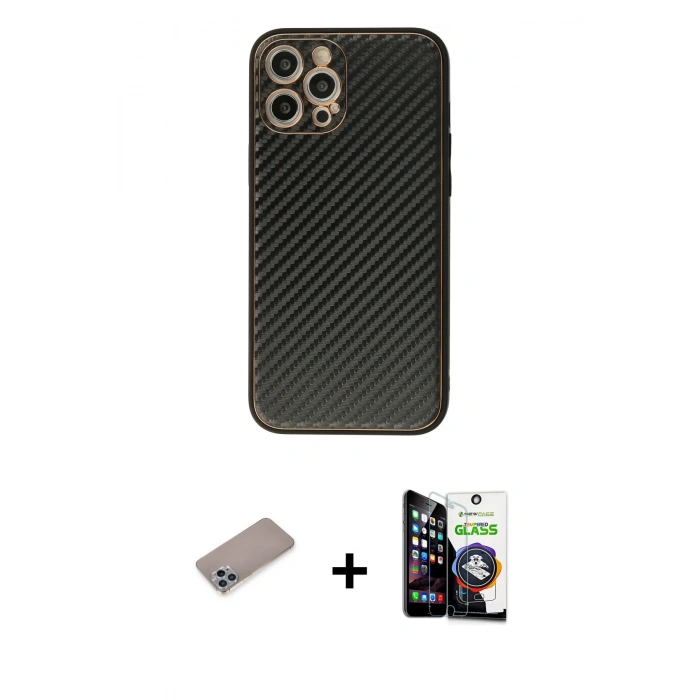 MARSİLYAN™- iPhone 12 Pro Max Kılıf Ahenk Işık - Şeffaf Temperli Cam Ekran Koruyucu + Shine Kamera Lens Koruma Cam - SABE