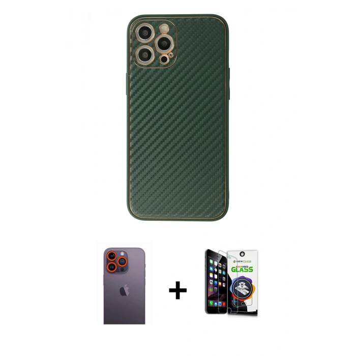 MARSİLYAN™- iPhone 12 Pro Max Kılıf Ahenk Işık - Şeffaf Temperli Cam Ekran Koruyucu + Neon Fosforlu Kamera Lens - TU
