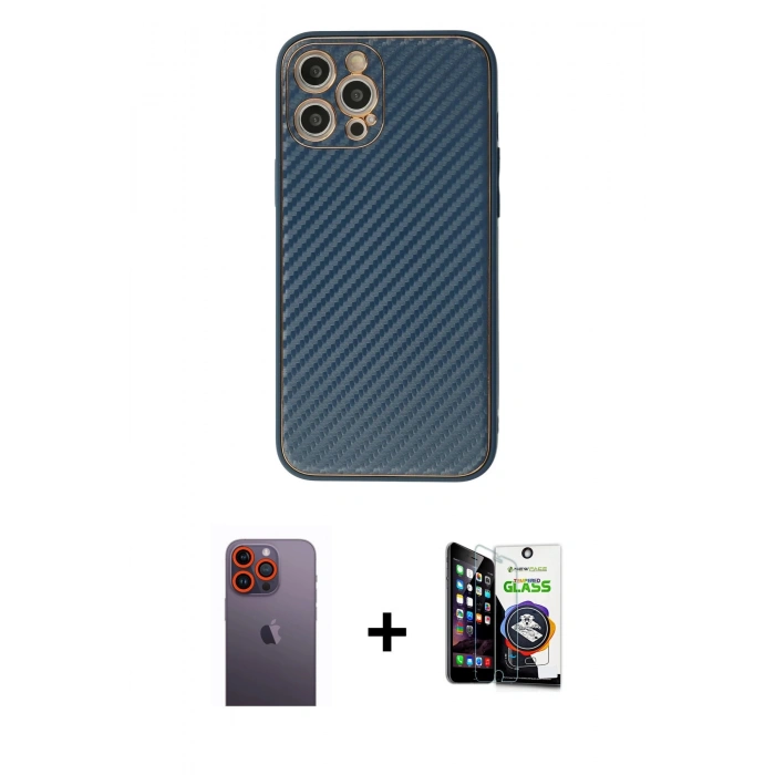 MARSİLYAN™- iPhone 12 Pro Max Kılıf Ahenk Işık - Şeffaf Temperli Cam Ekran Koruyucu + Neon Fosforlu Kamera Lens - TU