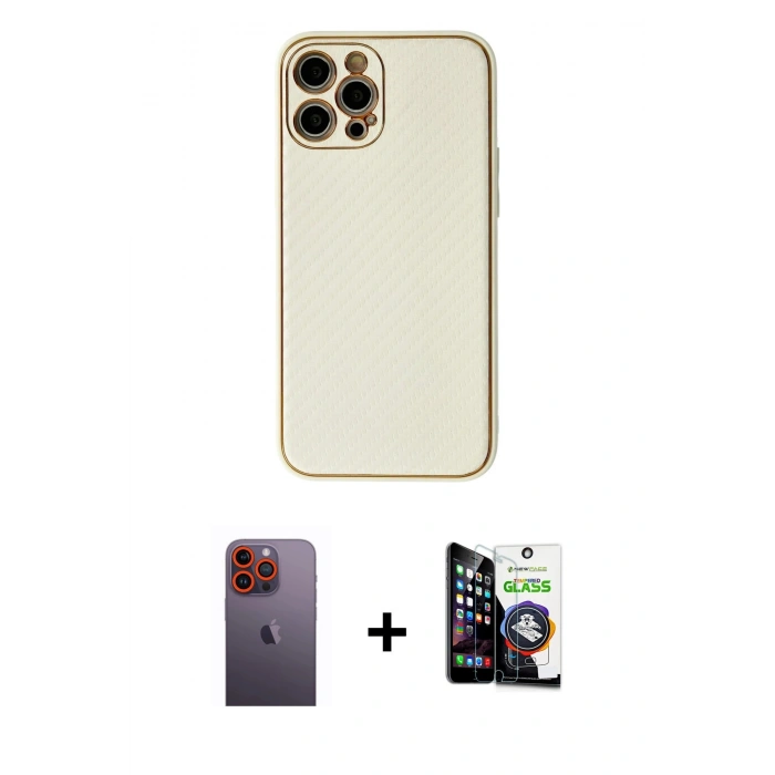 MARSİLYAN™- iPhone 12 Pro Max Kılıf Ahenk Işık - Şeffaf Temperli Cam Ekran Koruyucu + Neon Fosforlu Kamera Lens - TU