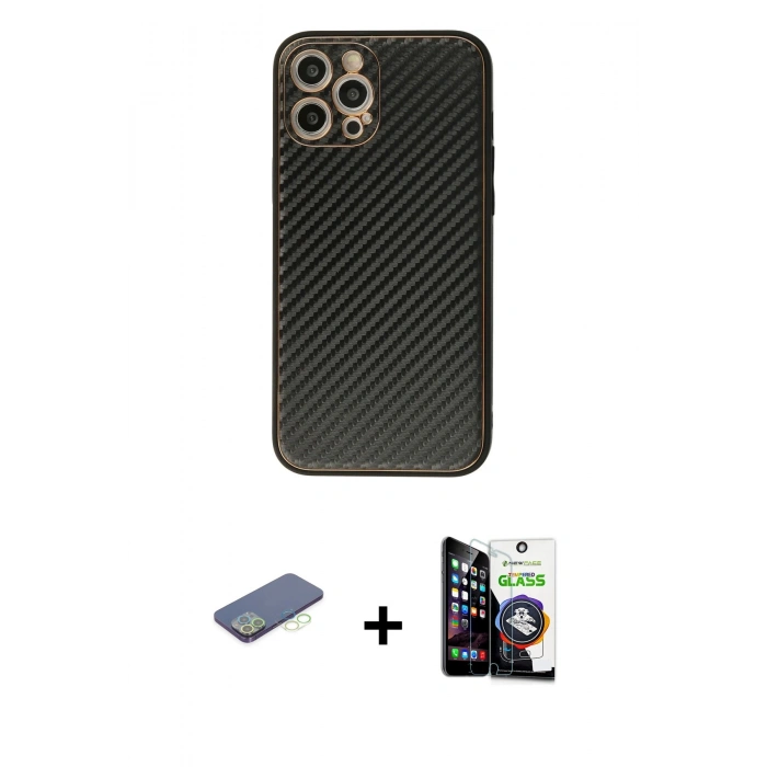 MARSİLYAN™- iPhone 12 Pro Max Kılıf Ahenk Işık - Şeffaf Temperli Cam Ekran Koruyucu + Yeşil Renkli Kamera Lens Koruma Cam