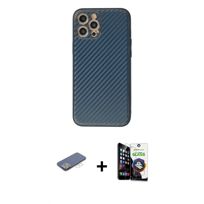 MARSİLYAN™- iPhone 12 Pro Max Kılıf Ahenk Işık - Şeffaf Temperli Cam Ekran Koruyucu + Yeşil Renkli Kamera Lens Koruma Cam