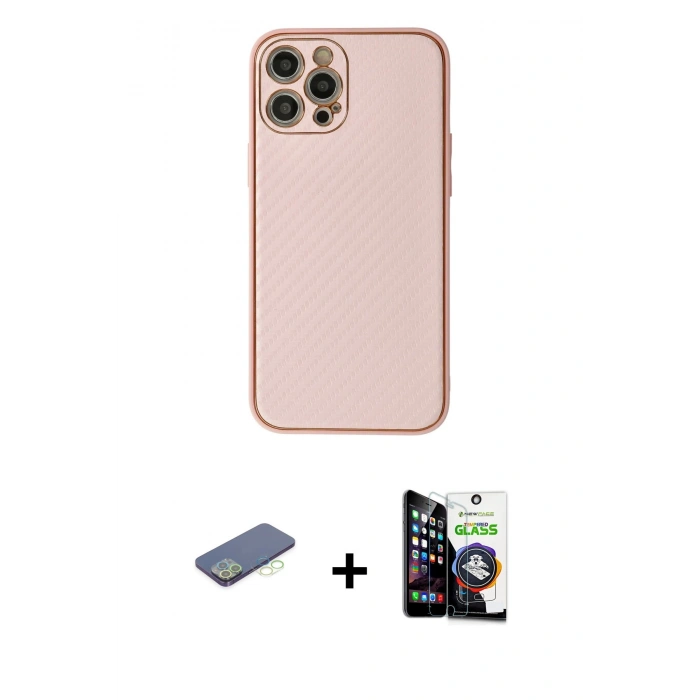 MARSİLYAN™- iPhone 12 Pro Max Kılıf Ahenk Işık - Şeffaf Temperli Cam Ekran Koruyucu + Yeşil Renkli Kamera Lens Koruma Cam