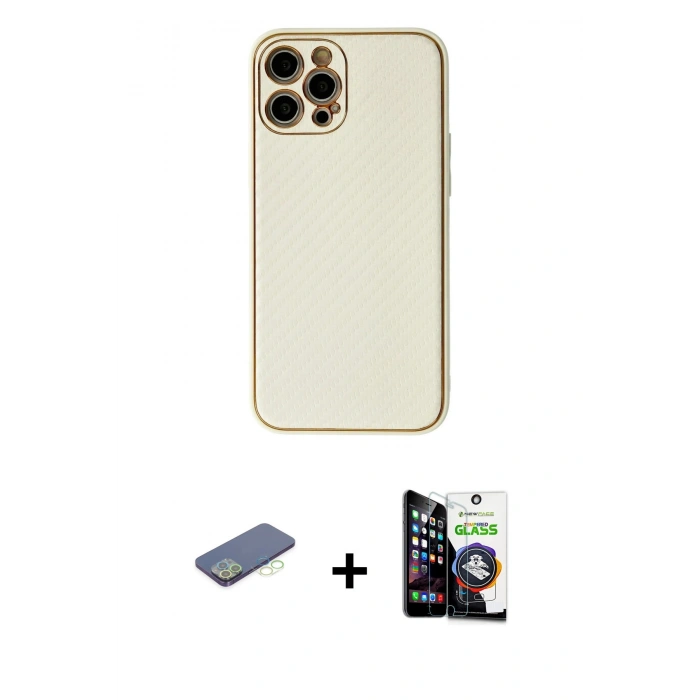 MARSİLYAN™- iPhone 12 Pro Max Kılıf Ahenk Işık - Şeffaf Temperli Cam Ekran Koruyucu + Yeşil Renkli Kamera Lens Koruma Cam