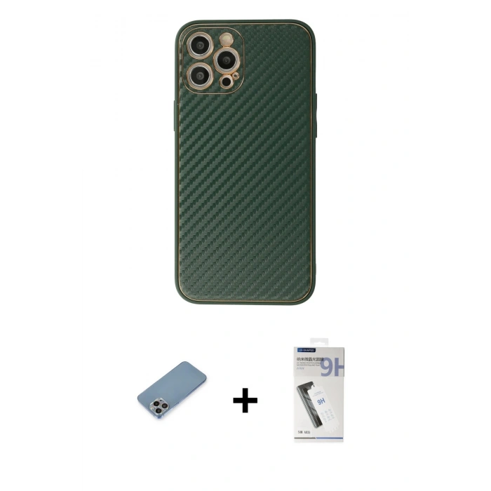 MARSİLYAN™- iPhone 12 Pro Max Kılıf Ahenk Işık - Şeffaf Uv Polymer Nano Ekran Koruyucu + Gökkuşağı Shine Kamera Lens Koruma Cam