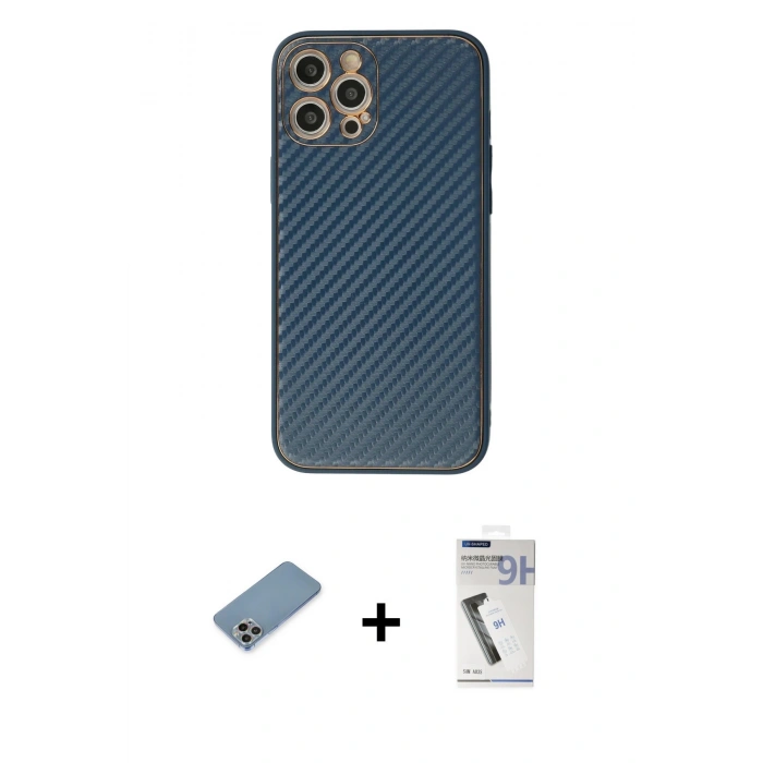 MARSİLYAN™- iPhone 12 Pro Max Kılıf Ahenk Işık - Şeffaf Uv Polymer Nano Ekran Koruyucu + Gökkuşağı Shine Kamera Lens Koruma Cam