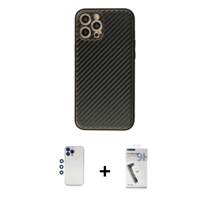 MARSİLYAN™- iPhone 12 Pro Max Kılıf Ahenk Işık - Şeffaf Uv Polymer Nano Ekran Koruyucu + Shine Kamera Lens - LT