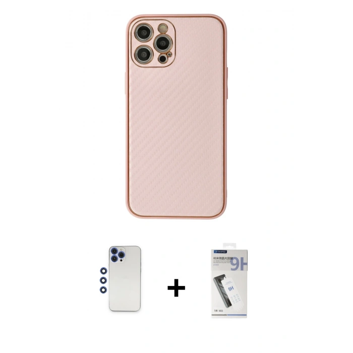 MARSİLYAN™- iPhone 12 Pro Max Kılıf Ahenk Işık - Şeffaf Uv Polymer Nano Ekran Koruyucu + Shine Kamera Lens - LT