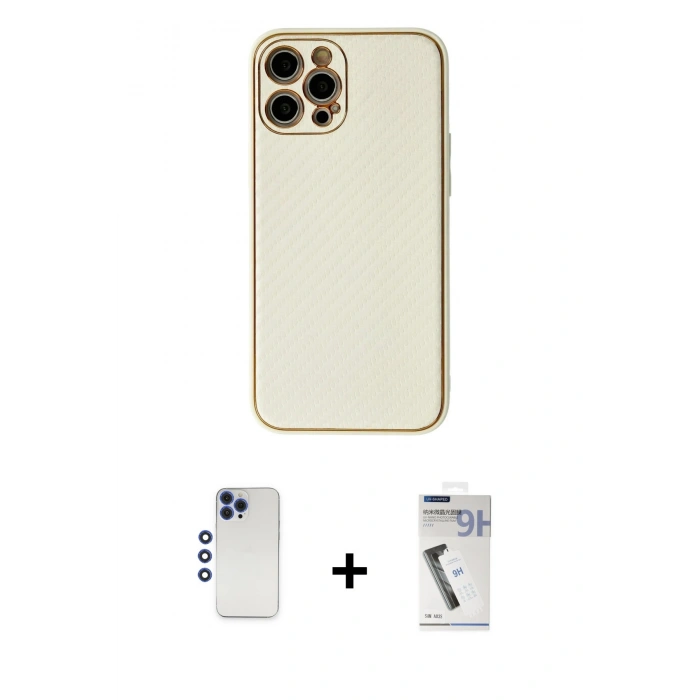 MARSİLYAN™- iPhone 12 Pro Max Kılıf Ahenk Işık - Şeffaf Uv Polymer Nano Ekran Koruyucu + Shine Kamera Lens - LT
