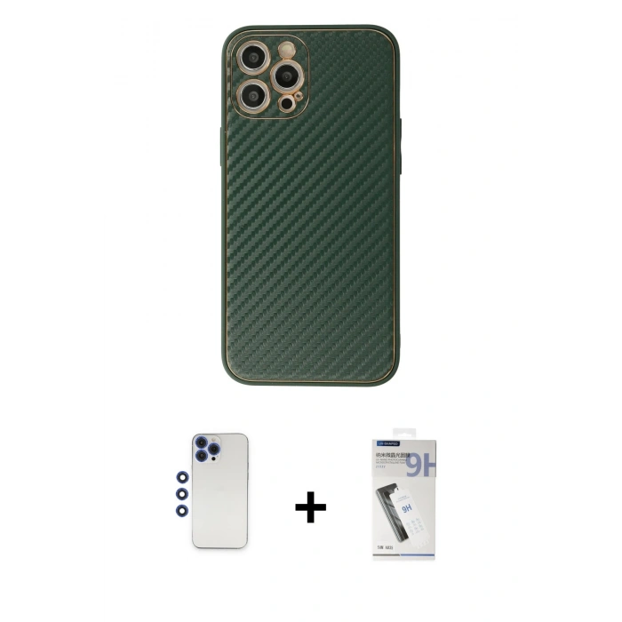 MARSİLYAN™- iPhone 12 Pro Max Kılıf Ahenk Işık - Şeffaf Uv Polymer Nano Ekran Koruyucu + Shine Kamera Lens - LT