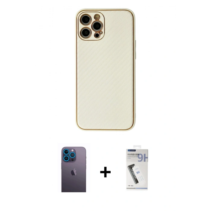 MARSİLYAN™- iPhone 12 Pro Max Kılıf Ahenk Işık - Şeffaf Uv Polymer Nano Ekran Koruyucu + Neon Fosforlu Kamera Lens - MI