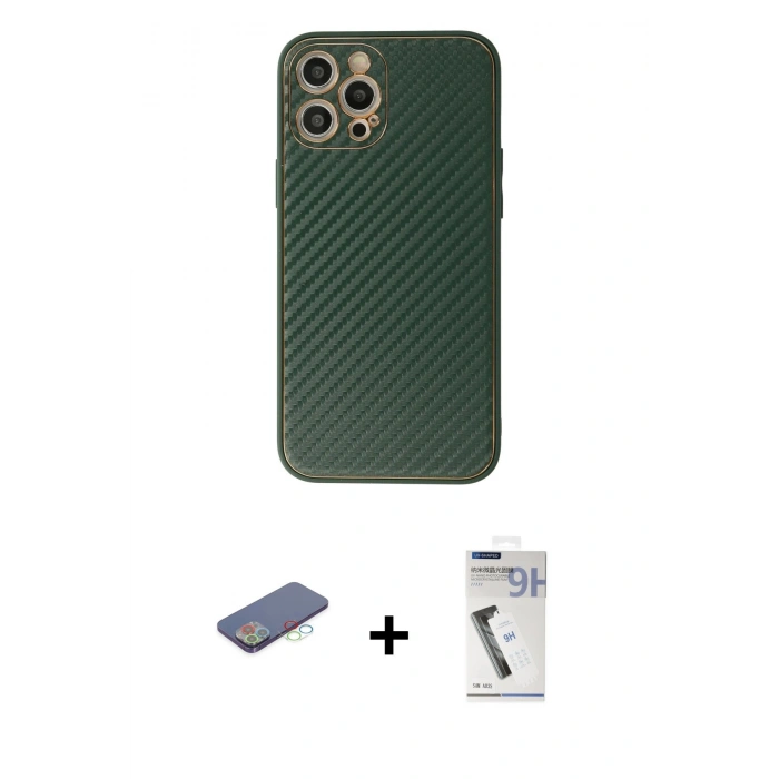 MARSİLYAN™- iPhone 12 Pro Max Kılıf Ahenk Işık - Şeffaf Uv Polymer Nano Ekran Koruyucu + Renkli Kamera Lens Koruma Cam - MI