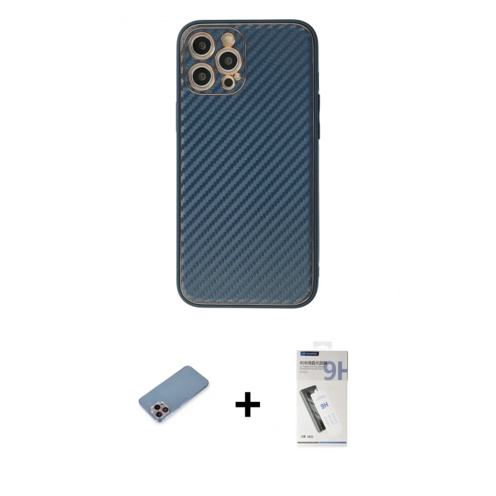 MARSİLYAN™- iPhone 12 Pro Max Kılıf Ahenk Işık - Şeffaf Uv Polymer Nano Ekran Koruyucu + Pembe Shine Kamera Lens Koruma Cam