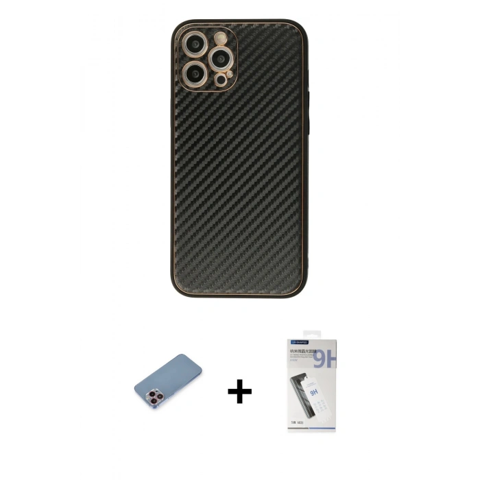 MARSİLYAN™- iPhone 12 Pro Max Kılıf Ahenk Işık - Şeffaf Uv Polymer Nano Ekran Koruyucu + Pembe Shine Kamera Lens Koruma Cam