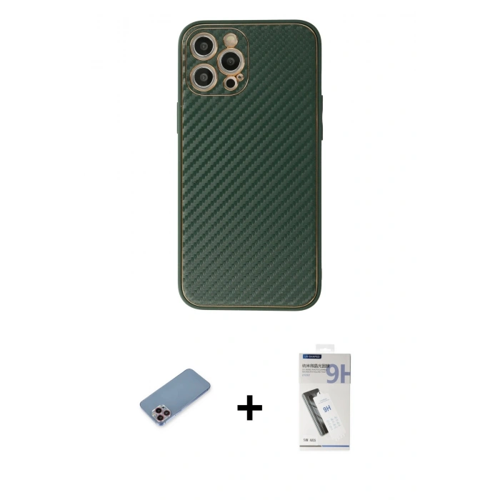 MARSİLYAN™- iPhone 12 Pro Max Kılıf Ahenk Işık - Şeffaf Uv Polymer Nano Ekran Koruyucu + Pembe Shine Kamera Lens Koruma Cam